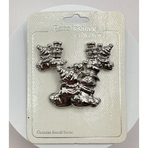 VTG 90s Renaissance Collection Snowman Family Pin Silver Tone Christmas Brooch